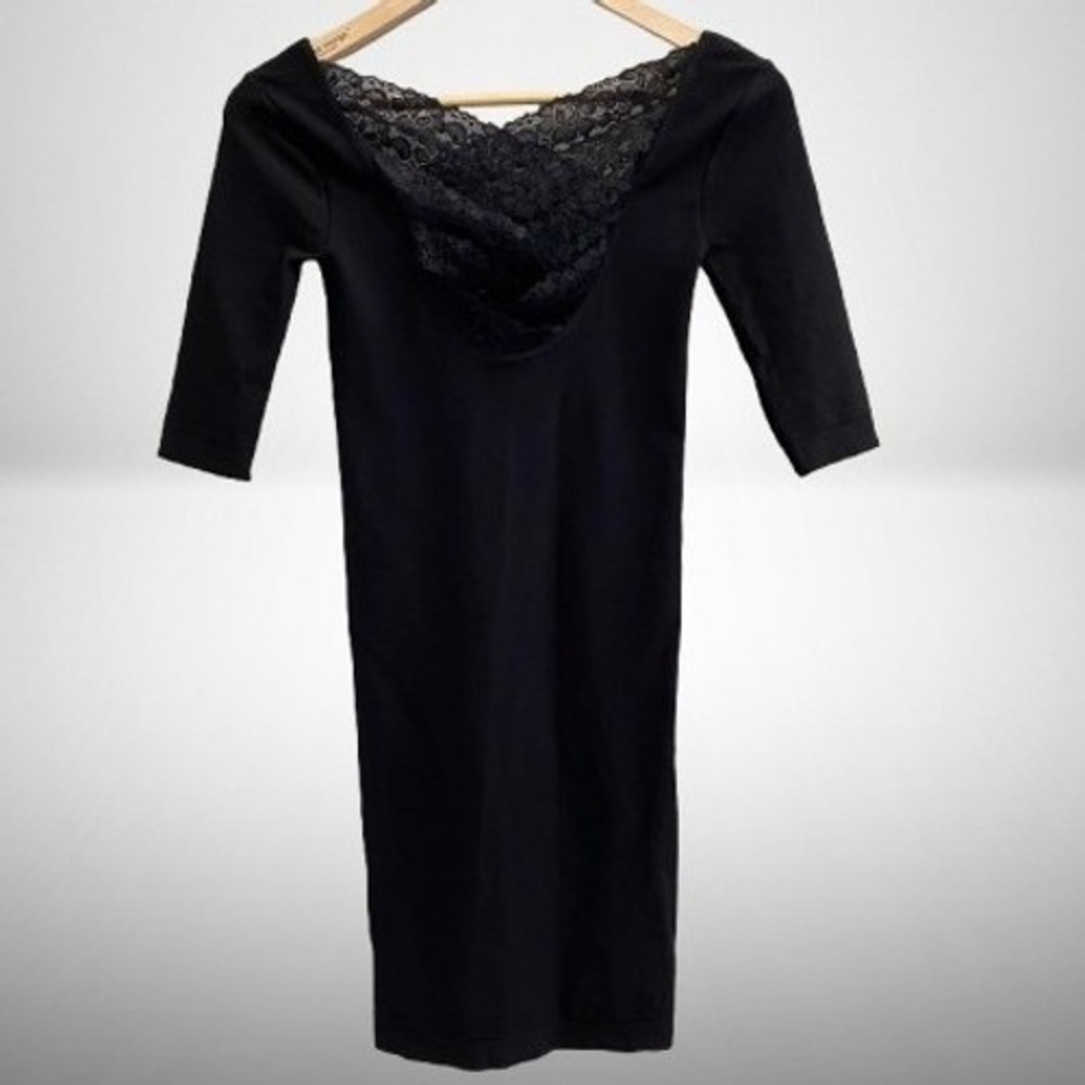 NEW Free People‎ Movement Bodycon Mini Dress Lace Neck Black M/L